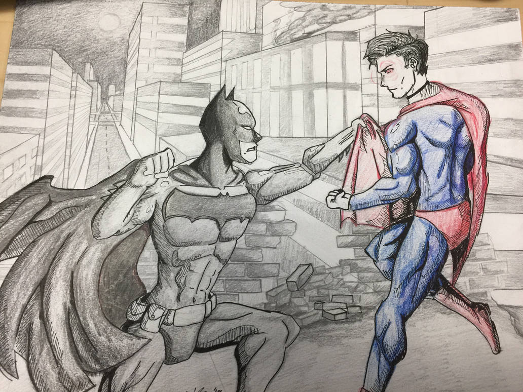 1032x774 Old Drawing From Batman V Superman Premiere - Superman Vs Batman Drawing