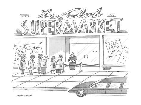 473x355 large super market with line and bouncer called le club - Supermarket Drawing