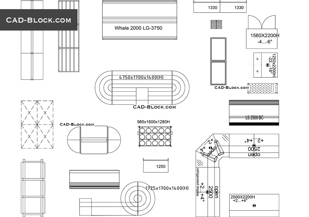 1080x760 Store And Supermarket Supplies Free Blocks Autocad Download, Cad - Supermarket Drawing