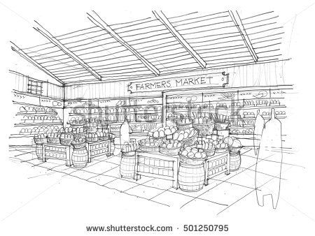 450x338 Hand Sketch Copied Of Supermarket Design Photo Perspective - Supermarket Drawing