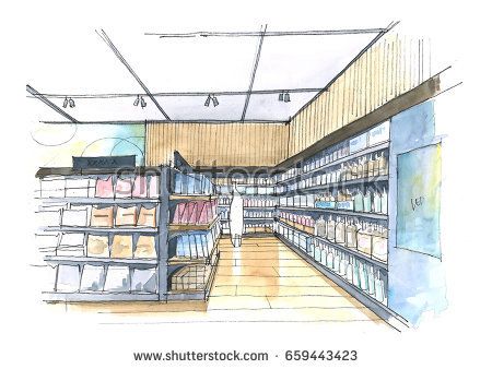 450x338 Hand Sketch Perspective View Of Supermarket Perspective Hand - Supermarket Drawing