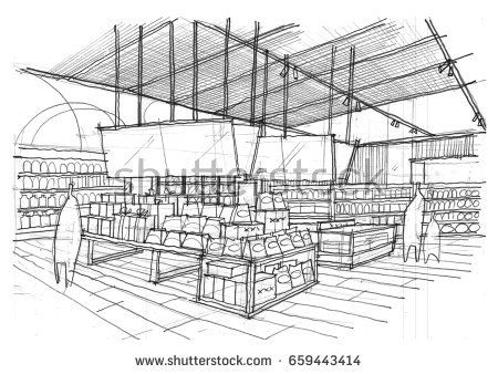 450x338 Hand Sketch Perspective View Of Supermarket Perspective - Supermarket Drawing