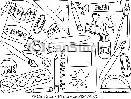 450x341 School Supplies Drawings Illustration Of School Or Office - Supply Drawing