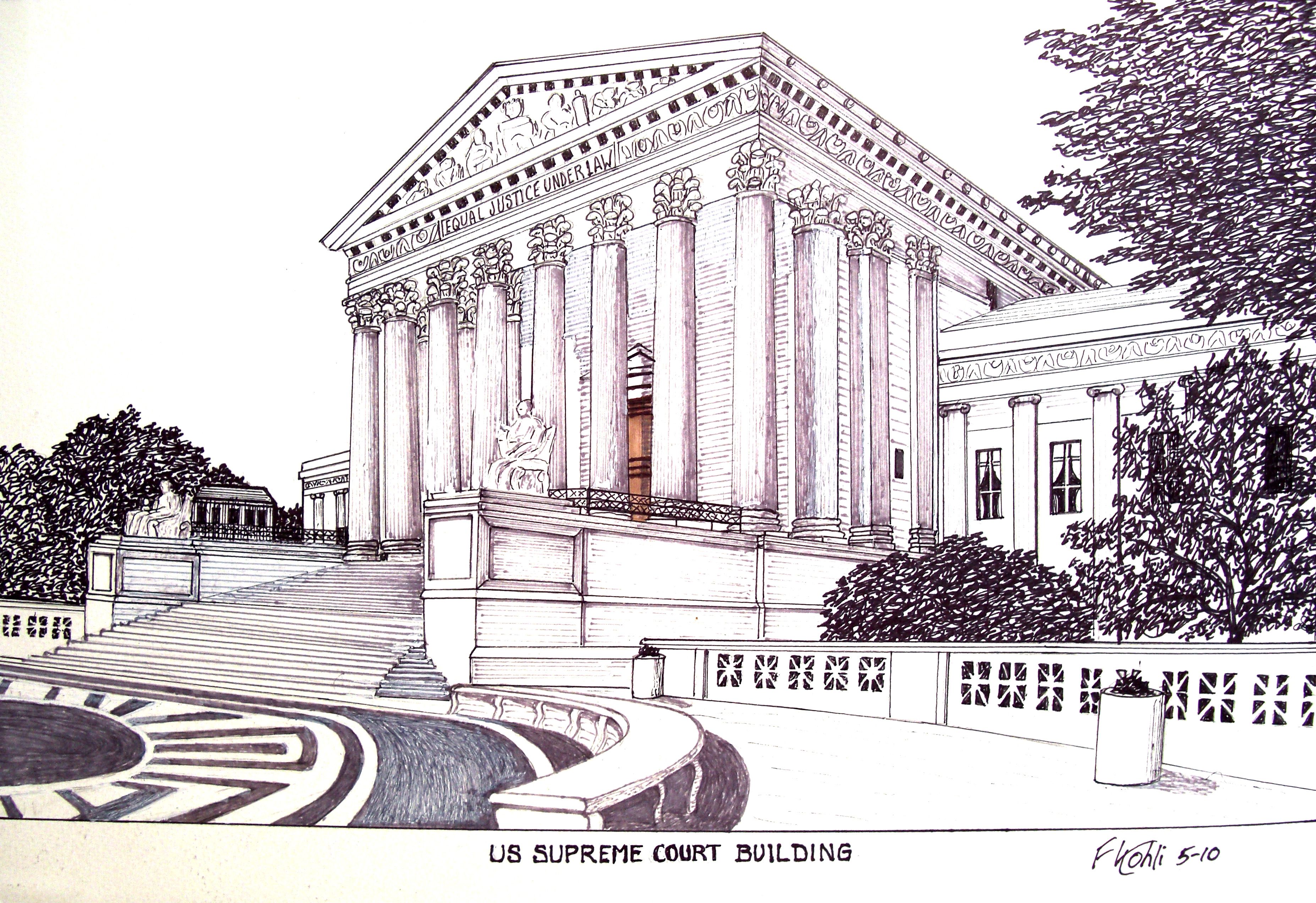 3708x2544 Famous Historic Buildings, Cathedrals - Supreme Court Building Drawing