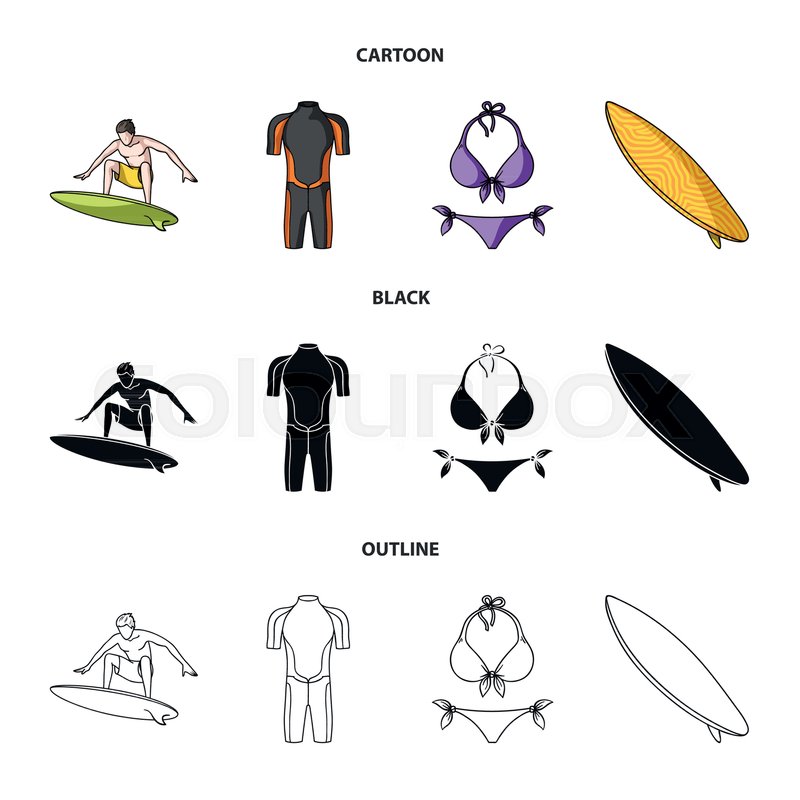 800x800 surfer, wetsuit, bikini, surfboard stock vector colourbox - Surfboard Cartoon Drawing