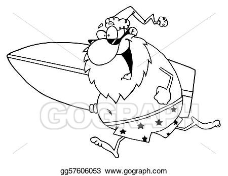 450x347 vector art outlined cartoon santa surfer clipart - Surfboard Cartoon Drawing