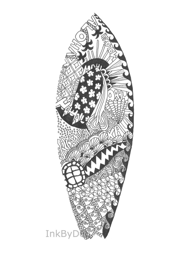 794x1038 hawaii surfboard ink drawing x etsy - Surfboard Drawing