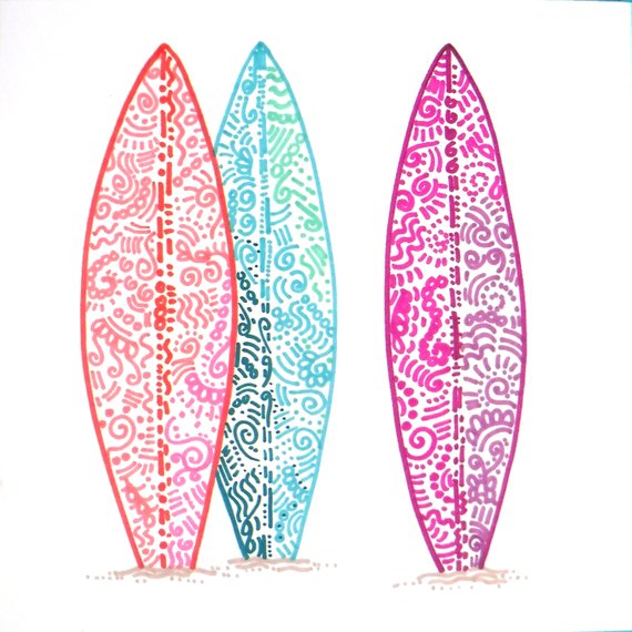 570x570 items similar to surfboard drawing colorful surfboard wall decor - Surfboard Drawing