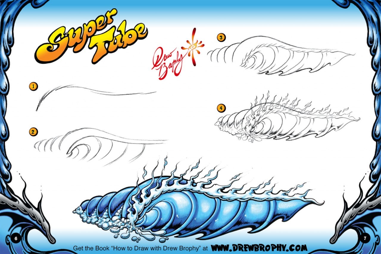1280x853 How To Draw Waves Free Art Template Download For Kids - Surfboard Drawing Template