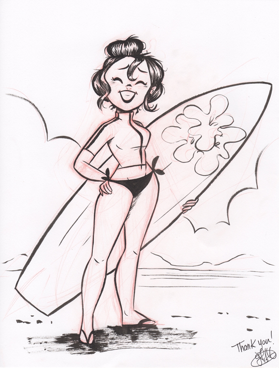 947x1250 surfer girl, in kyle davis's genevieve ft art comic art gallery room - Surfer Girl Drawing