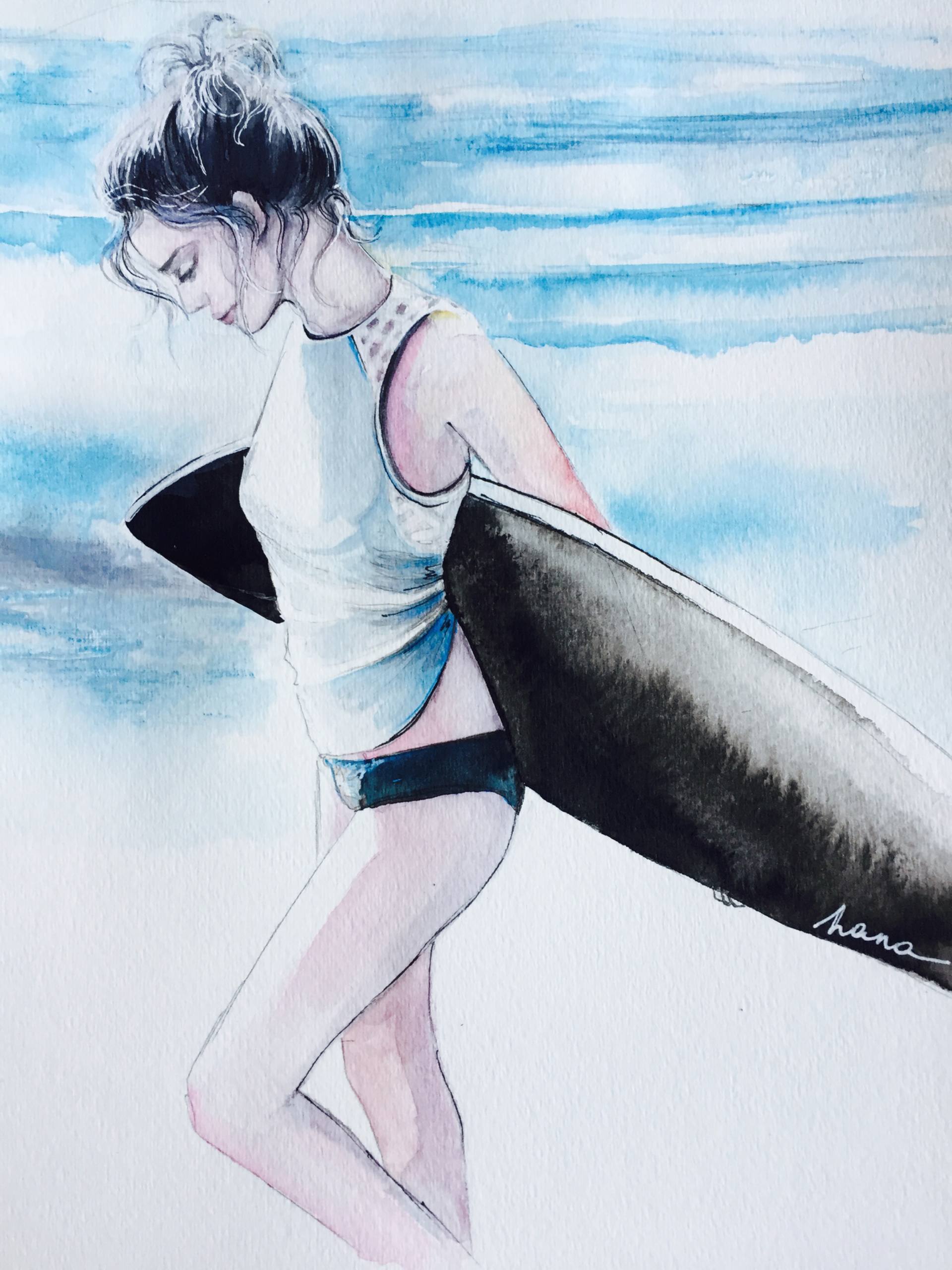1920x2560 surfer girl drawing - Surfer Girl Drawing