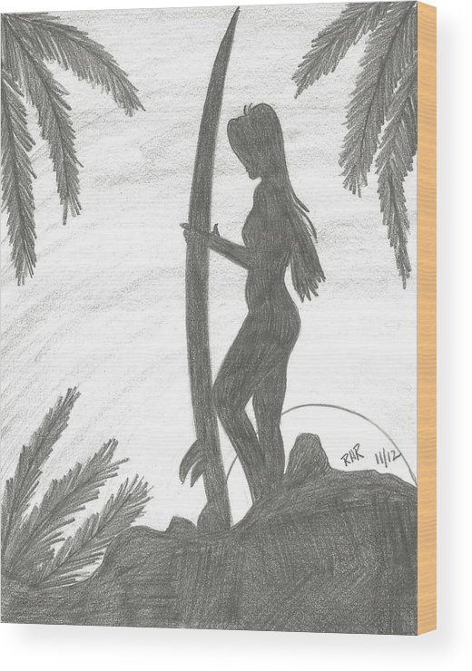 520x740 surfer girl wood print - Surfer Girl Drawing