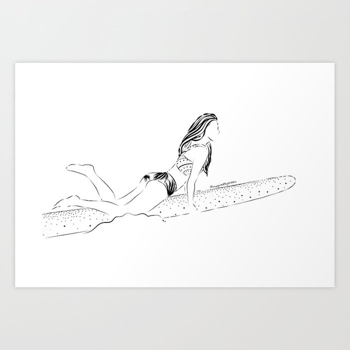 700x700 surfer girl on surfboard art print - Surfer Girl Drawing