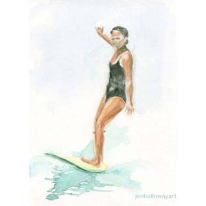 300x300 watercolor surfer, surfer girl print, surfer girl art, surf art - Surfer Girl Drawing