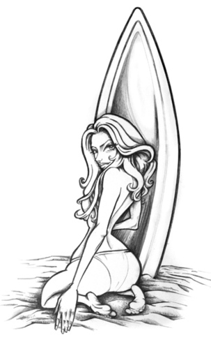 303x500 surfer girl - Surfer Girl Drawing