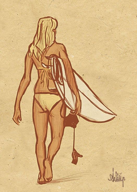 525x738 surfer girl drawing - Surfer Girl Drawing