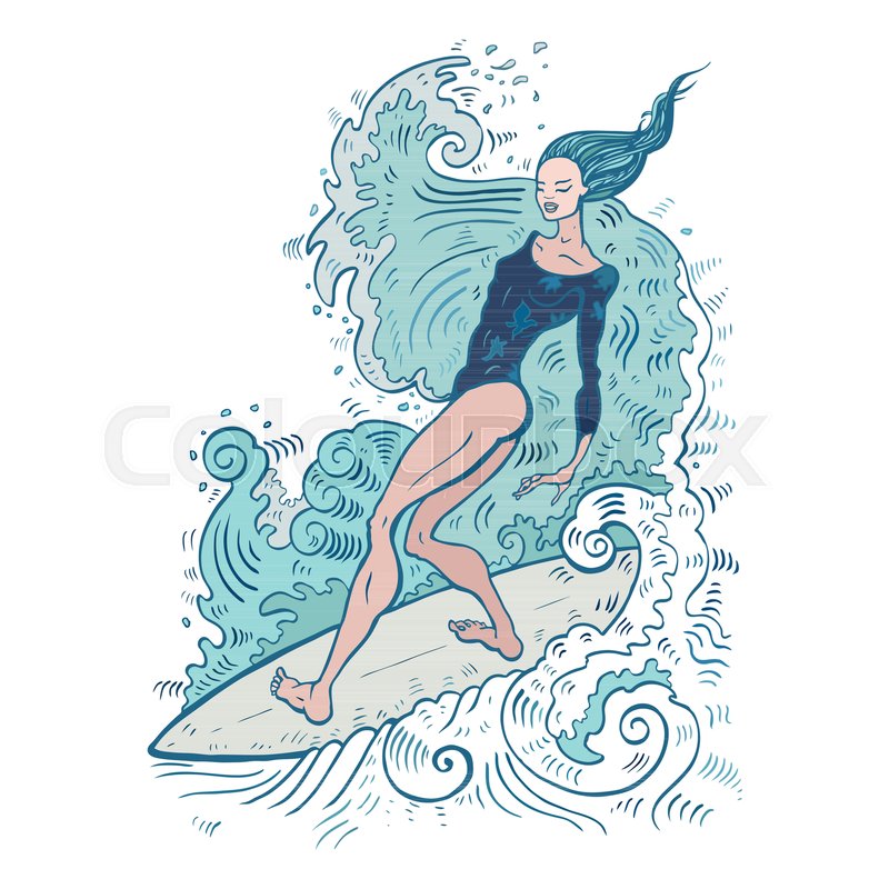 800x800 beautiful woman on surf board surfer stock vector colourbox - Surfer Girl Drawing