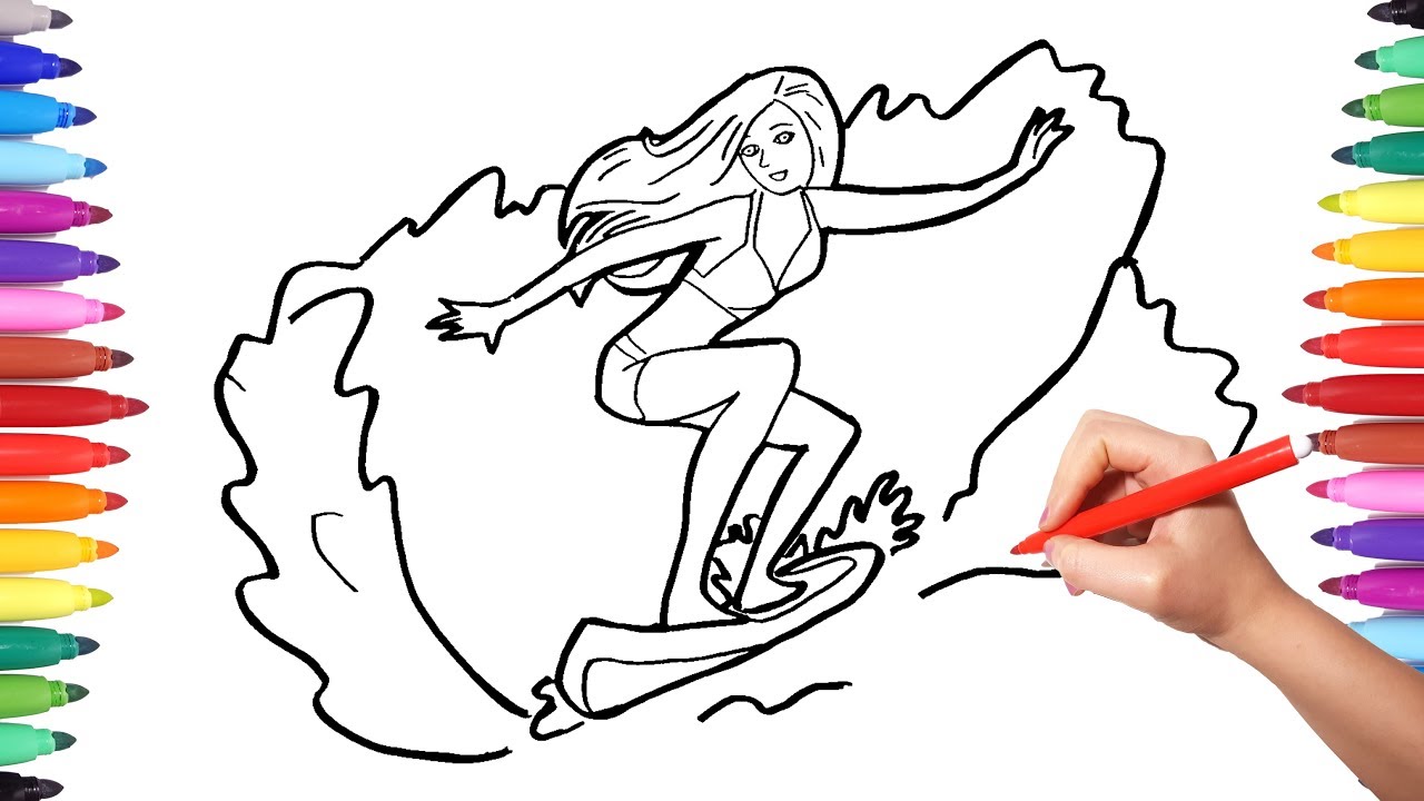 1280x720 how to draw sports surfer girl coloring pages for kids how - Surfer Girl Drawing