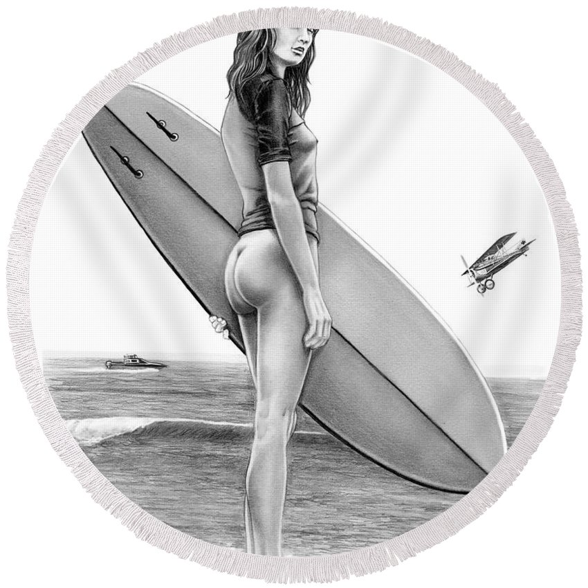 850x850 little surfer girl round beach towel for sale - Surfer Girl Drawing