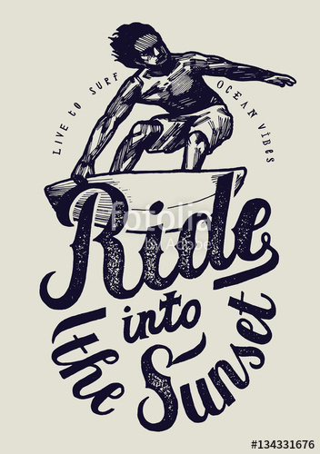 352x500 ride into the sunset surfing print with surfer drawing stock - Surfing Drawing