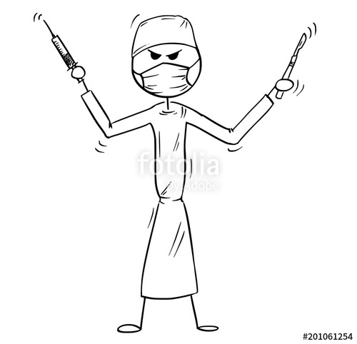 500x482 cartoon stick man drawing conceptual illustration of crazy, mad - Surgeon Drawing