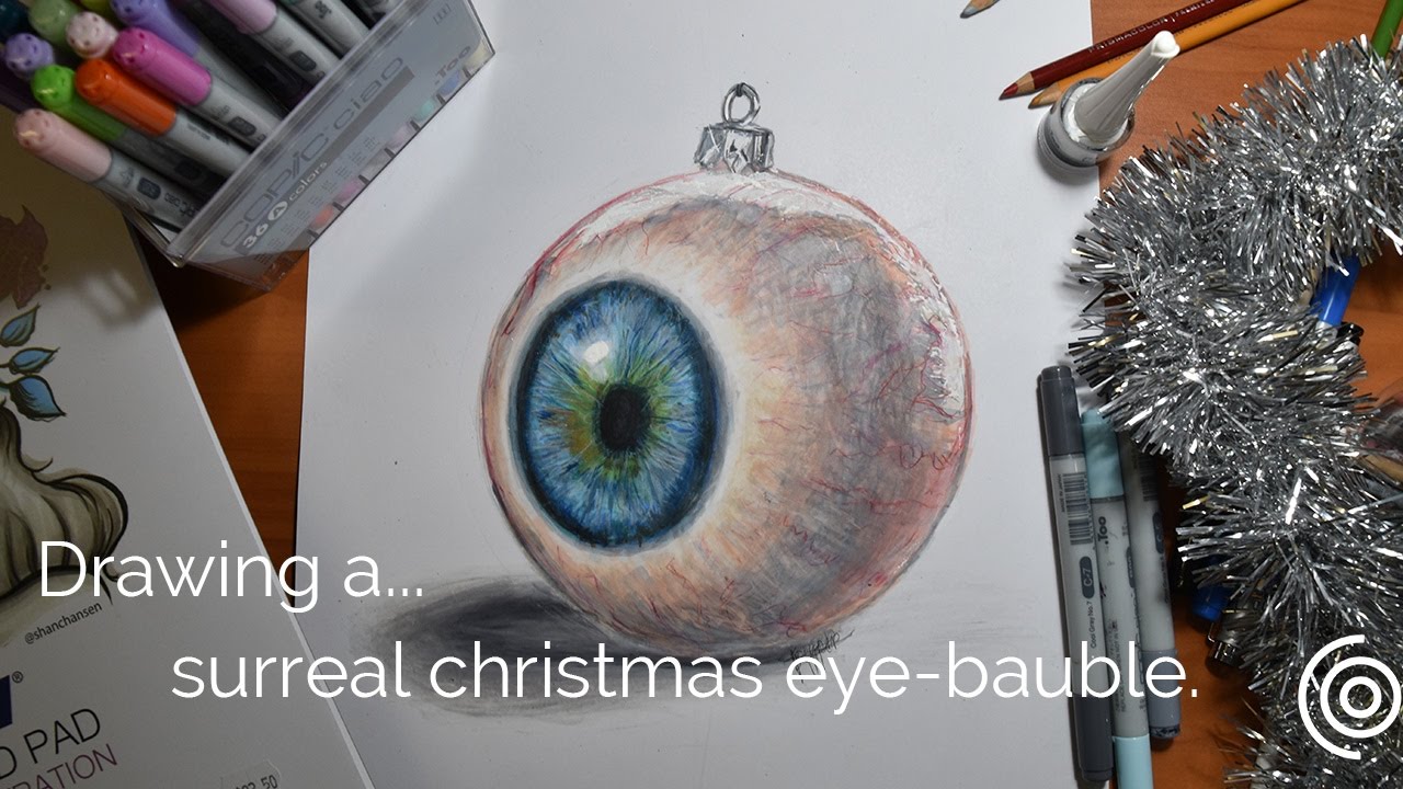 1280x720 surreal christmas eye bauble drawing colourofoctober - Surreal Eye Drawing