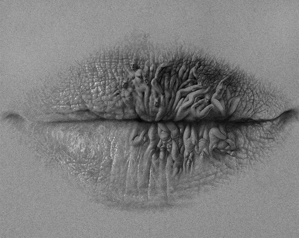990x787 surreal pencil drawings of lips - Surrealism Drawing Ideas