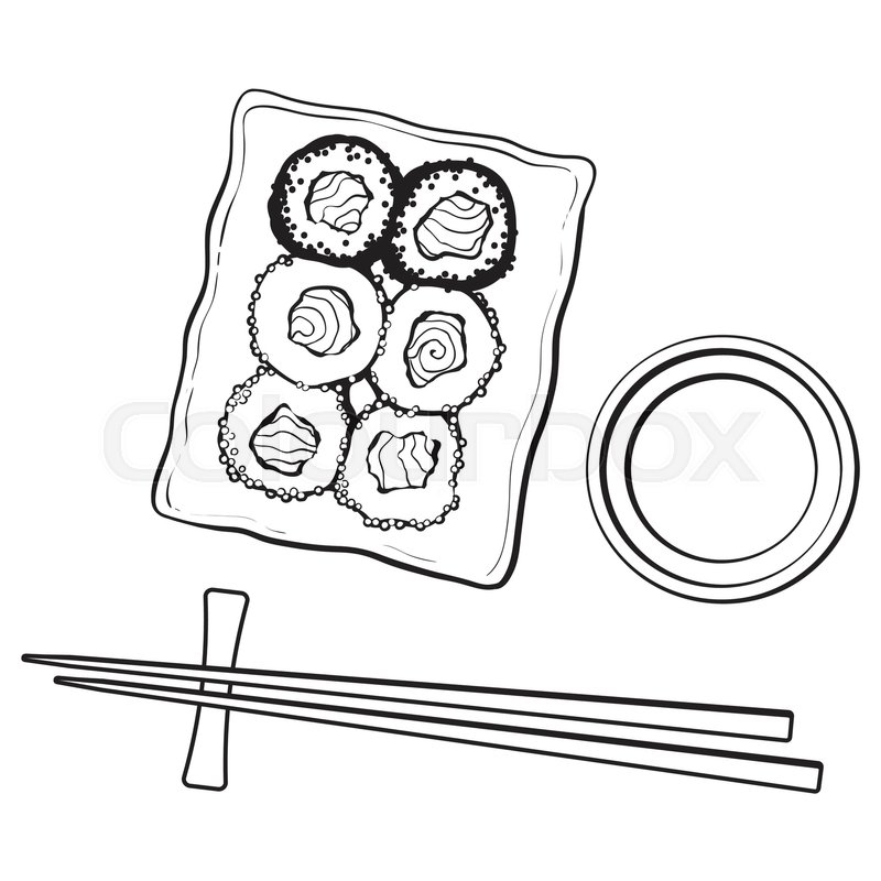 800x800 plate of japanese sushi, rolls, stock vector colourbox - Sushi Roll Drawing