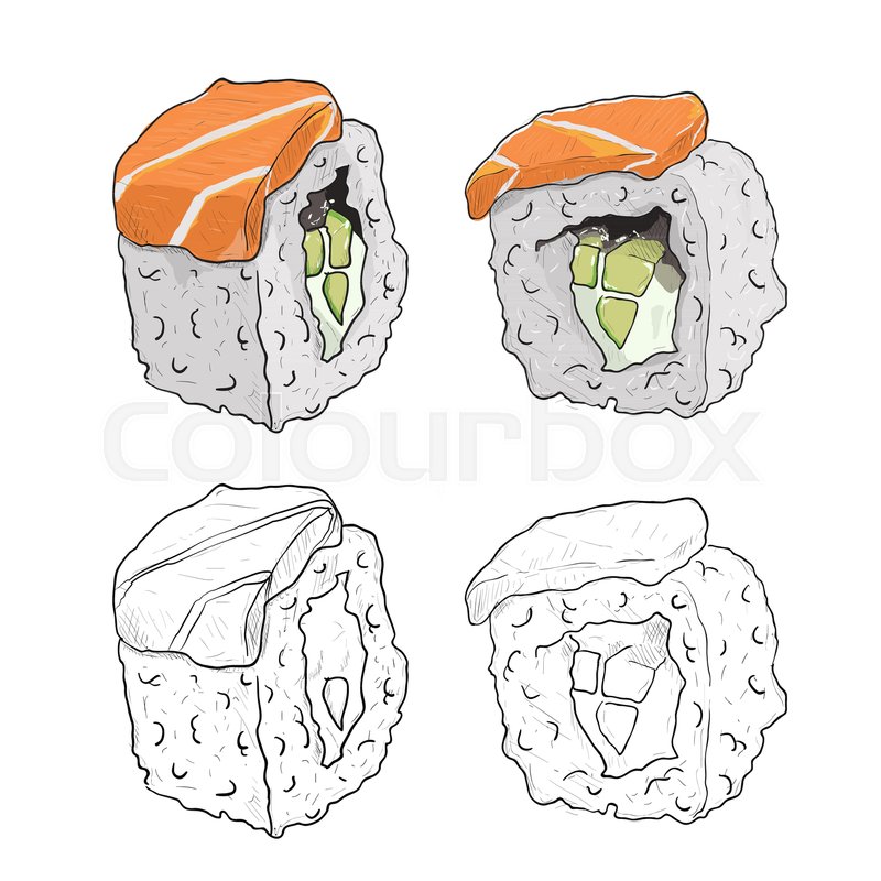 800x800 Vector Sushi Roll Sketch Colored, Stock Vector Colourbox - Sushi Roll Drawing