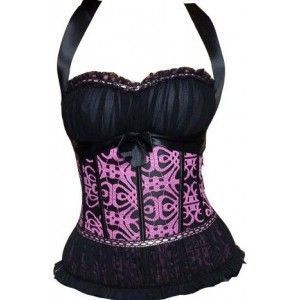 300x300 black corset with pink drawing, with suspenders - Suspenders Drawing