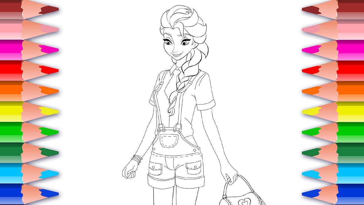 1280x720 how to draw modern elsa in shorts with suspenders magical pen - Suspenders Drawing