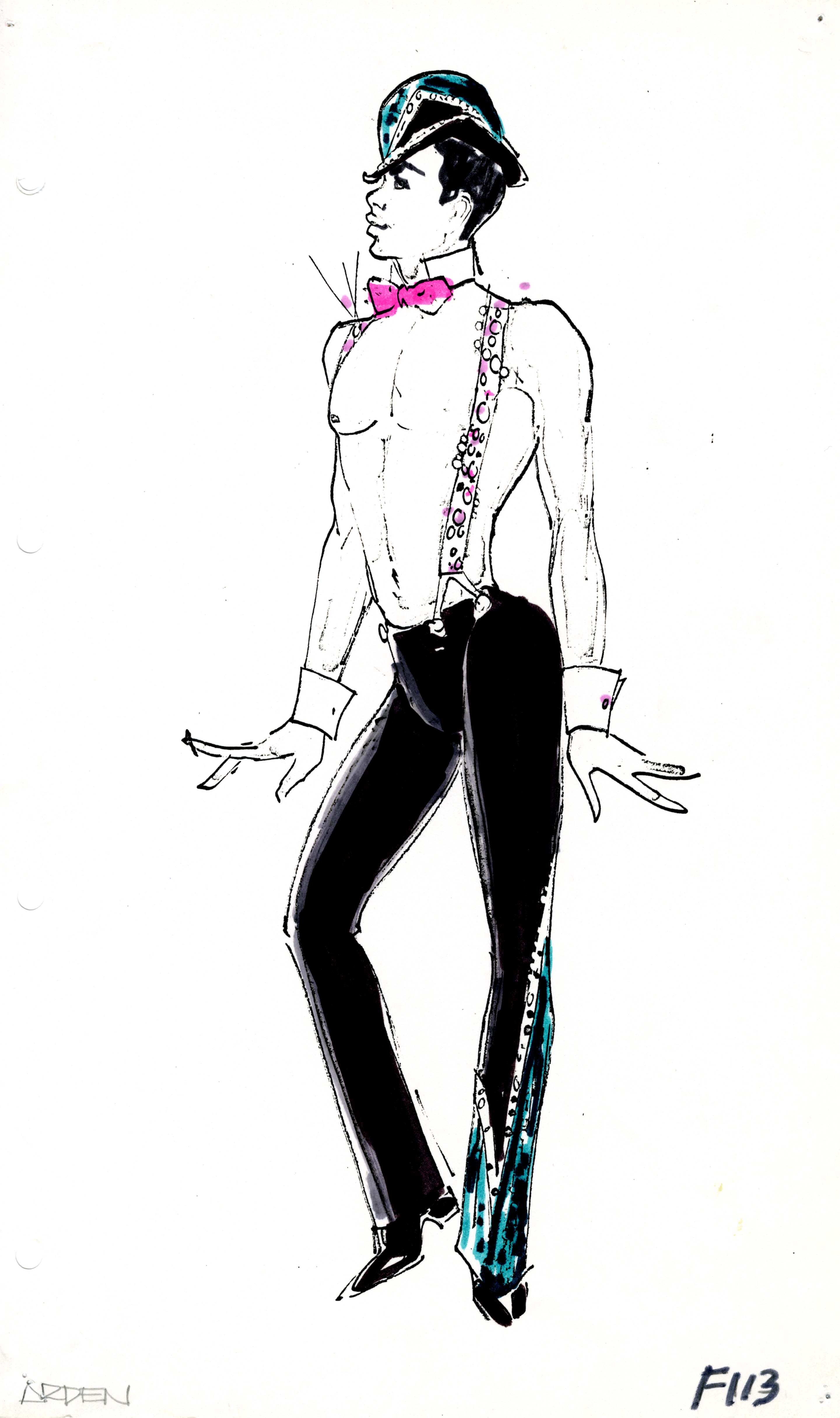 2881x4863 a donn arden costume design drawing of a shirtless male dancer - Suspenders Drawing