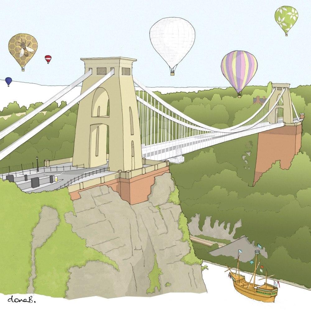 1000x1000 clifton suspension bridge greetings card - Suspension Bridge Drawing