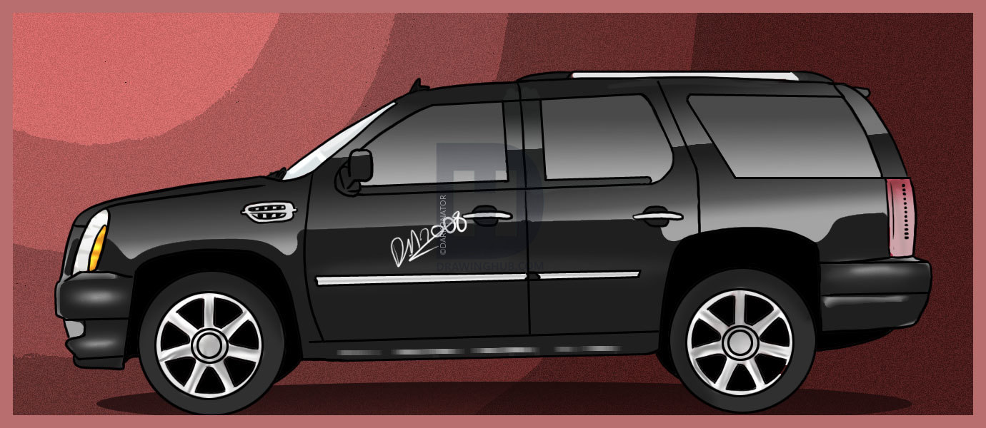 1380x600 how to draw a cadillac escalade suv, step - Suv Drawing