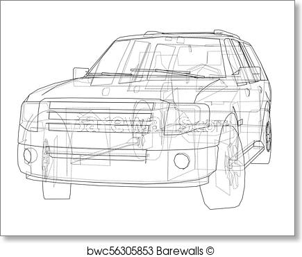 435x370 art print of car suv drawing outline barewalls posters prints - Suv Drawing