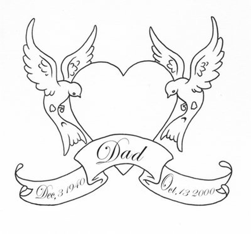 800x744 Outline Heart Swallows Birds With Banner Tattoo Design - Swallow Outline Drawing