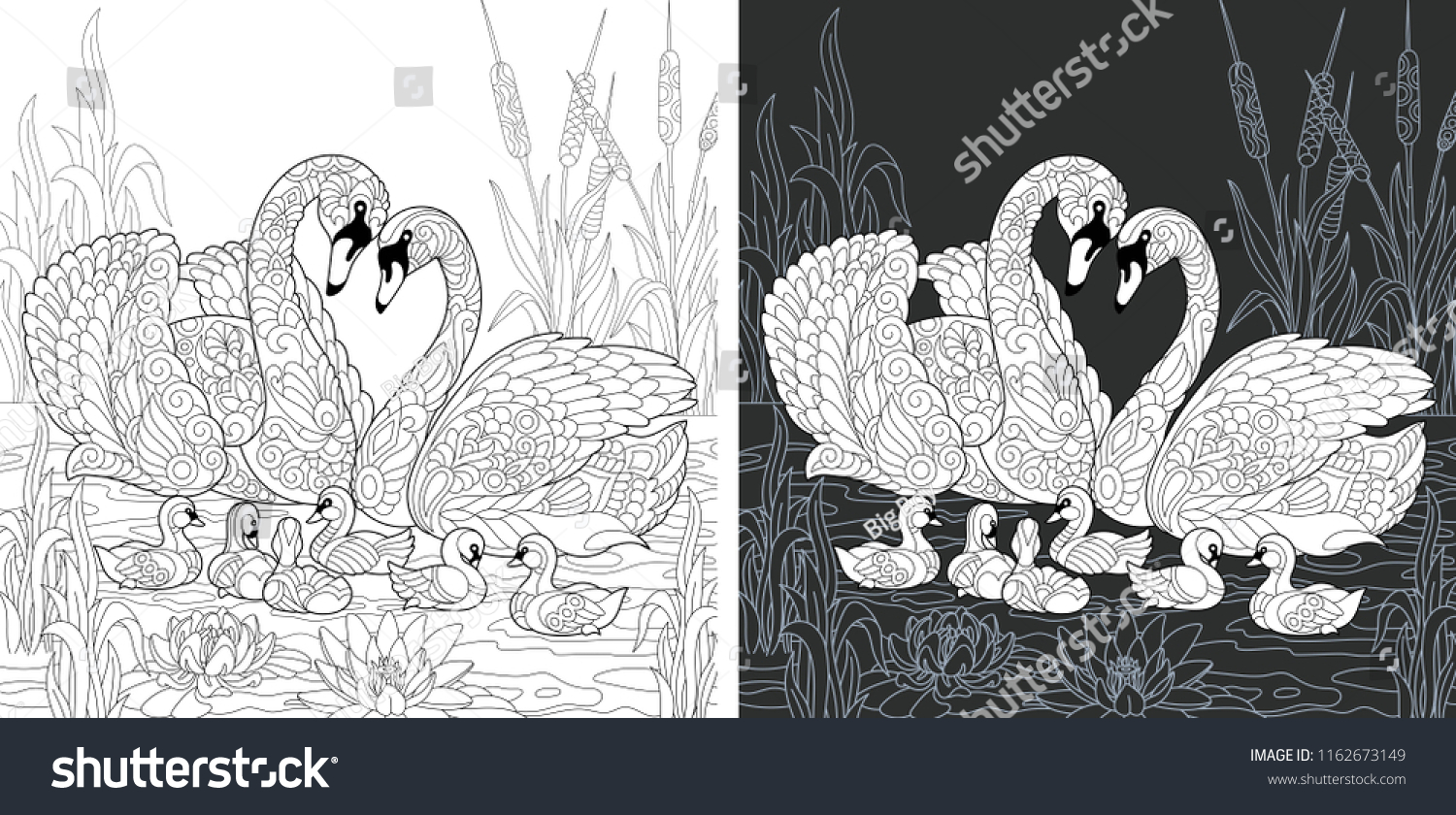 1500x840 Swan Heart Printable Coloring Pages Printable Coloring - Swan Heart Drawing