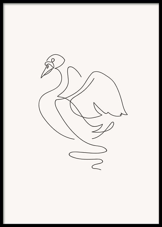 536x750 Swan Lines Poster - Swan Line Drawing