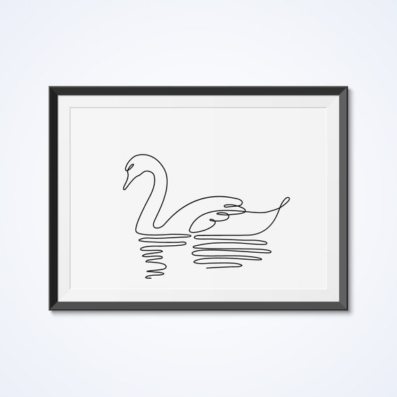 570x570 Swan Line Art Print Abstract Swan Wall Decor Minimalistic Etsy - Swan Line Drawing