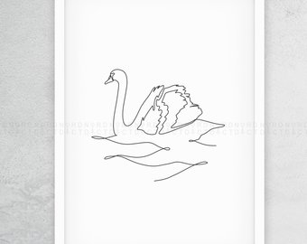 340x270 Swan Line Drawing Etsy - Swan Line Drawing
