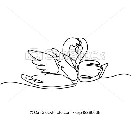 450x395 Continuous One Line Drawing Two Swans Logo Black And White - Swan Line Drawing