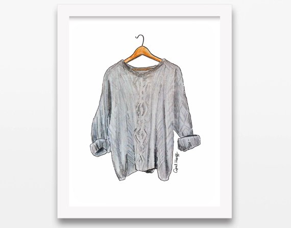 570x446 grey sweater print art illustration fashion drawing etsy - Sweater Drawing