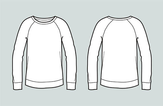 570x369 Sweater Vector Fashion Flat Sketch, Adobe Illustrator Design - Sweater Technical Drawing
