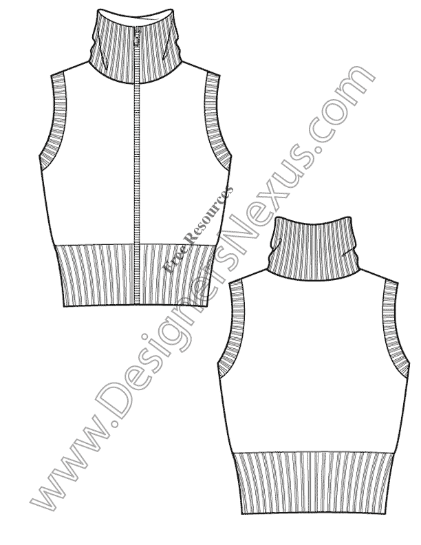 612x792 Ladies Sweater Vest Free Illustrator Flat Sketch Template - Sweater Technical Drawing