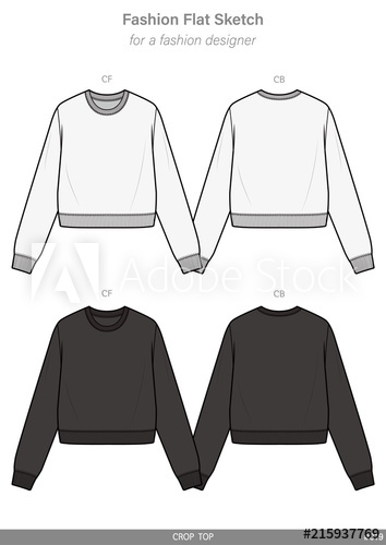 354x500 crop top tee fashion flat technical drawing template - Sweater Technical Drawing