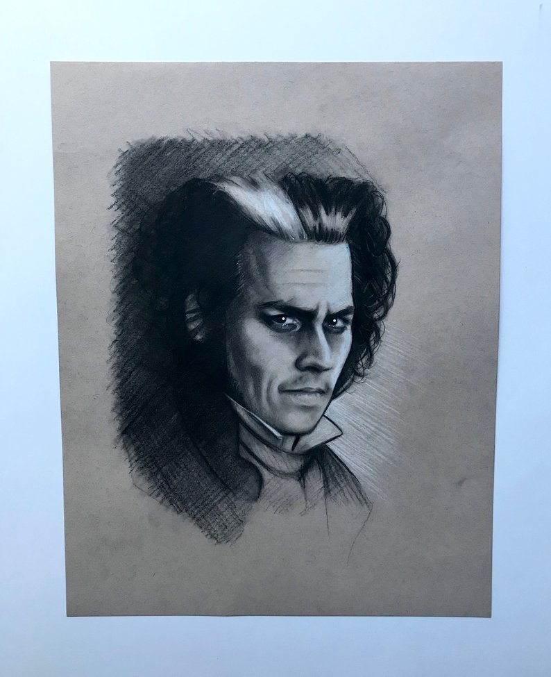 794x975 johnny depp sweeney todd original charcoal drawing fine art etsy - Sweeney Todd Drawing