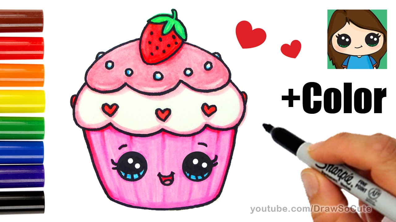 1280x720 How To Draw + Color A Cupcake Easy - Sweet Drawings