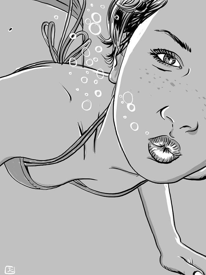 674x900 swimming girl drawing - Swimming Drawing