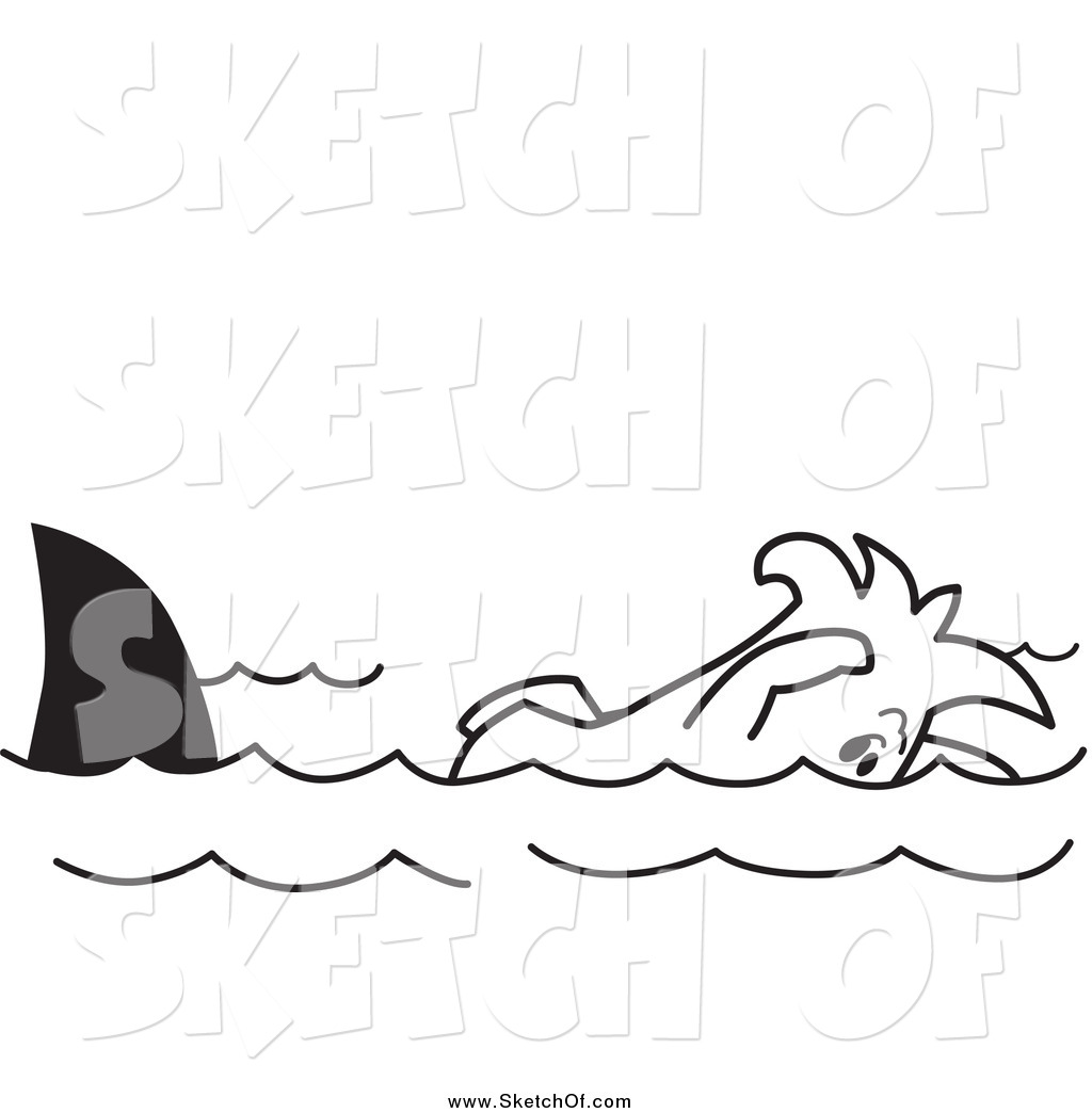 1024x1044 drawing of a sketched squiggle guy swimming with sharks - Swimming Drawing Images