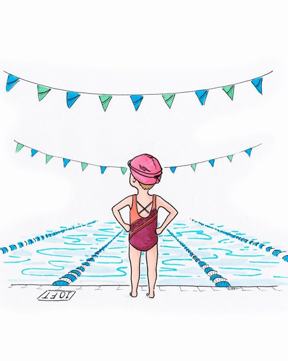 570x713 girl swimmer wall art print drawing of girl water - Swimming Drawing Pictures